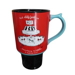 DaySpring 1 Timothy 6:17 Red Ceramic Tall Mug Quirky Red and Black Zebra print